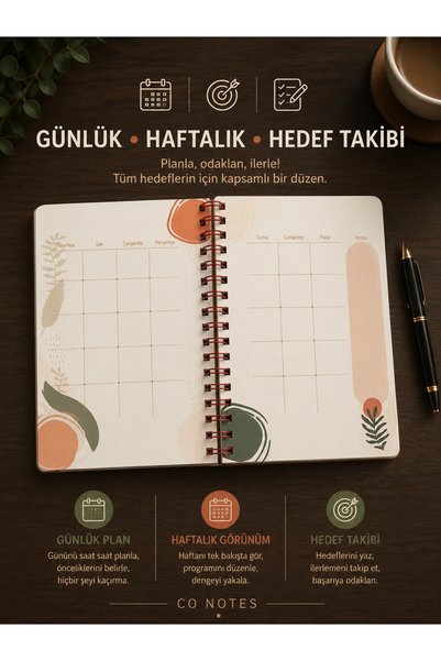 CoNotes مخطط A5 الممتاز غير المحدد بالوقت |   مفكرة غير مؤرخة |   مخطط أسبوعي وشهري |   دفتر تتبع الأهداف |   224 صفحة |   90 جرام |   غلاف صلب حلزوني الشكل