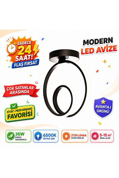 NEHİR HEDİYELİK EŞYA NEHİR Siyah Tekli Plafonyer Led Beyaz Işık Ultra Ledli S...