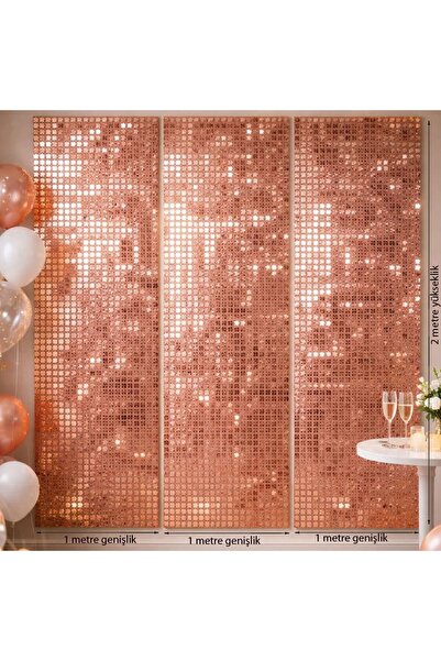 partidolu Retro Disko Temalı Rose Gold Renk Fon Perdesi Folyo Dekor Süsü 2x1 ...