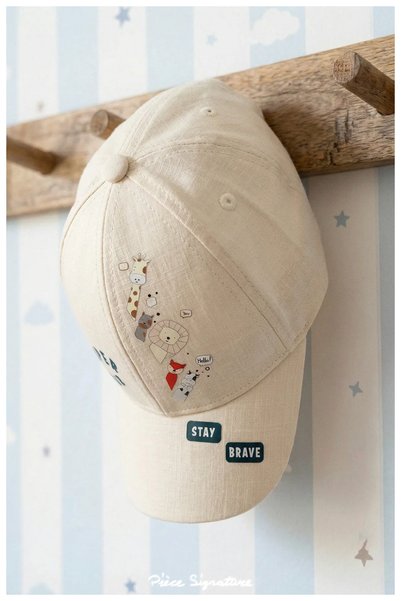 PIECE SIGNATURE 100% Cotton, Cute Baby Boy Cap (43-46 cm) (with Rubber Device on the Back)