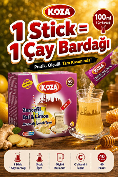 Koza Gurmelerin Seçimi Pratik Lezzet Zencefil Bal Limon Aromalı Tek İçimlik Premium İçecek Tozu 40 Stick