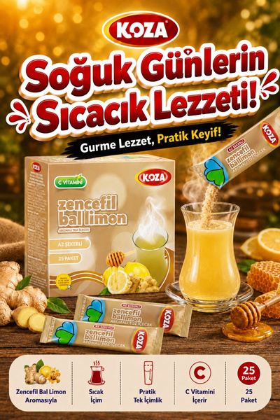 Koza Gurmelerin Seçimi Pratik Lezzet Zencefil Bal Limon Aromalı Tek İçimlik P...