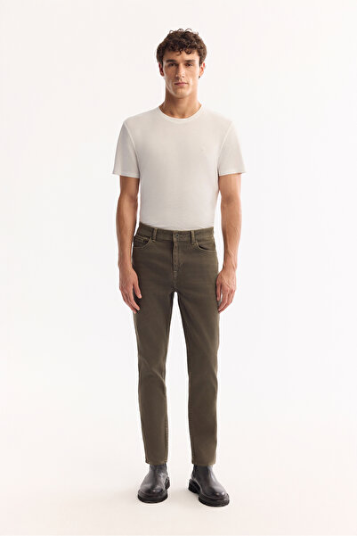 Avva Men's Khaki Classic Waist Cotton Vintage Washed Roman Crop Slim Fit Jean...