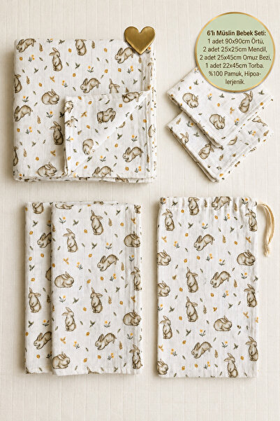 MORE HOME Muslin Cloth Blanket Set 6 Pieces Tavşanlı Beige