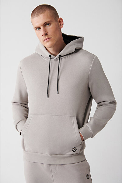 Avva Men's Stone Hooded Raised 3 Thread Cotton Sweatshirt E 001018
