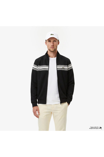 Lacoste Erkek Regular Fit Fermuarlı Renk Bloklu Siyah Sweatshirt