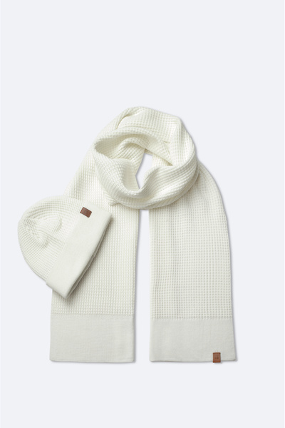 Avva Men's Ecru Jacquard Knitwear Scarf Beret Set A42Y9220