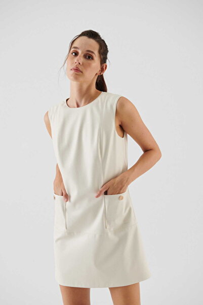 Roman Cepli Mini Elbise Ekru K2311048_049