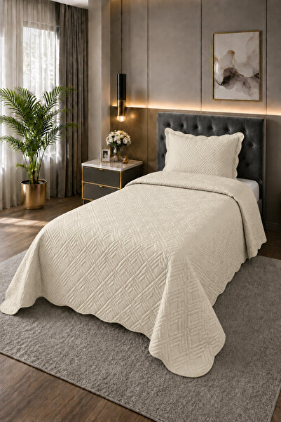 Bella Home Lydia Single Velvet Bedspread - Cream