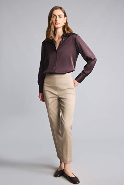 DeFacto Cotton Cigarette Regular Waist Straight Leg Satin Light Brown Pants J...