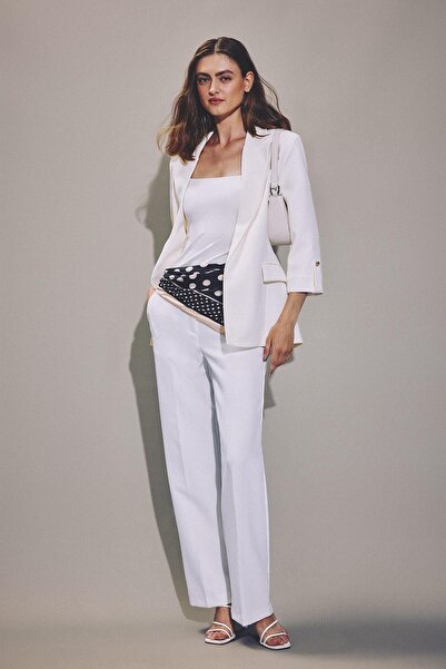 DeFacto Straight Fit Normal Waist Long White Trousers H5931Ax26Sm
