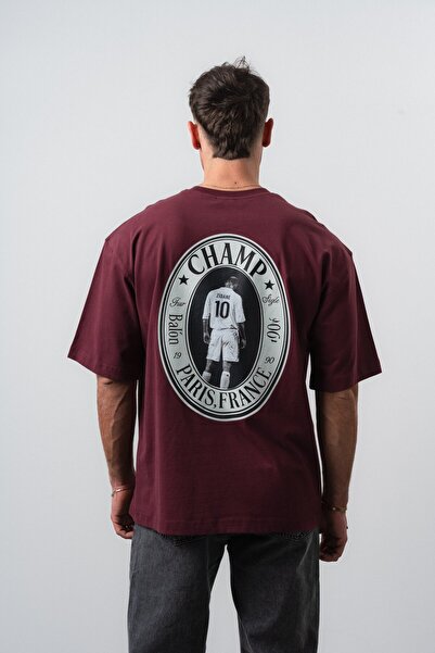 Respire Men's Zidane Printed Oversize T-Shirt Claret Red