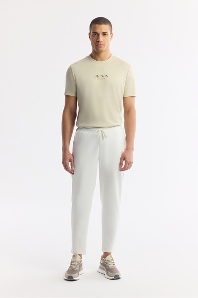 Avva Men's White Elastic Waist Lace-Up Bi-Stretch Regular Fit Sweatpants A51Y...