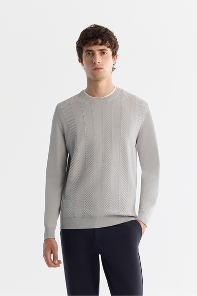 Avva Erkek Gri Bisiklet Yaka Jakarlı Rayon Tüylenmeyen Regular Fit Triko Kaza...