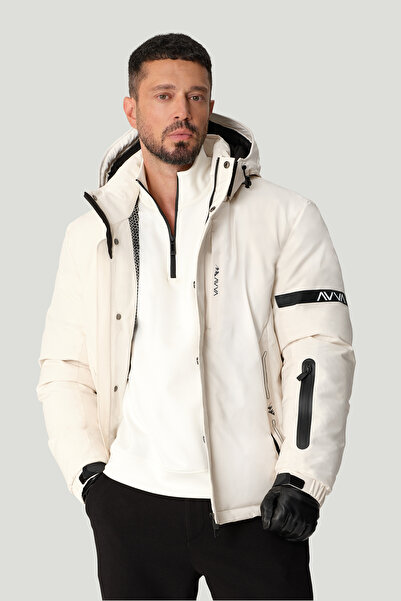 Avva Men's Ecru Inflatable Ski Coat - Hood, Water Repellent, Windproof, -20 D...