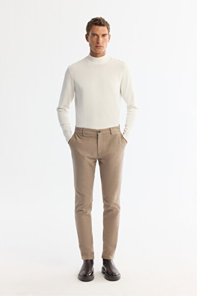 Avva Men's Beige Classic Waist Elastane Chino Slim Fit Trousers A42Y3021