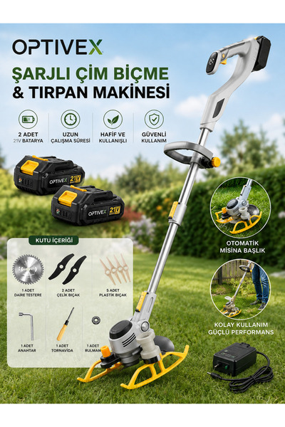21V 2 Amper Şarjlı Çim Biçme Makinesi
