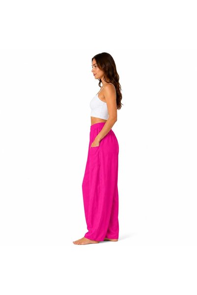 Pierino Pantaloni largi de damă, fucsia, cu buzunare, produs din România