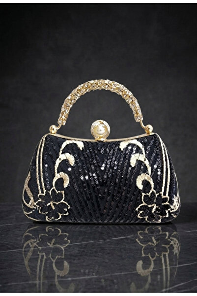 Lüks Abiye Gece Çantası, Özel Tasarım Taşlı Saplı Zincirli, Zarafet ve Şıklık, 16×23 cm