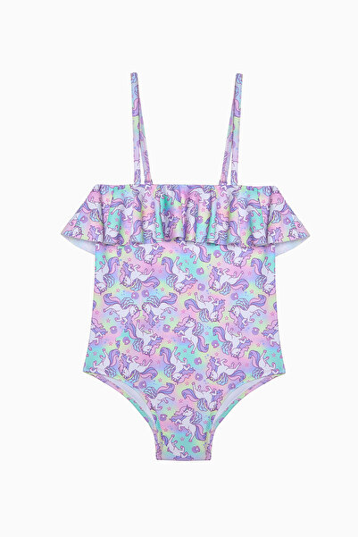 Penti Girl's Sweet Unicorn Ruffled Strapless Swimsuit