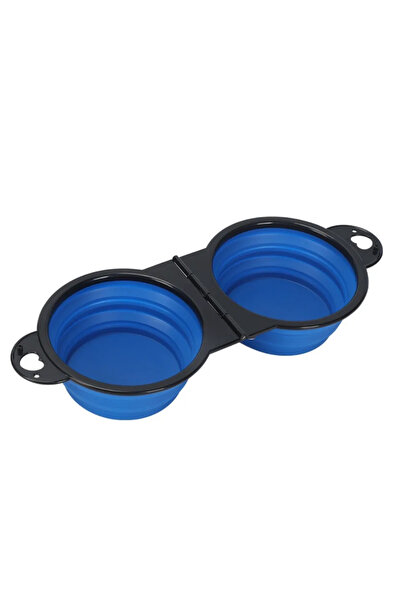 Choice1 Blue 1-piece 2-in-1 Foldable Dual Bowl Feeding Bowl Portable Outdoor ...