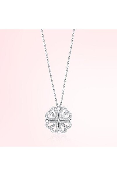 Choice Silver 1pc Heart Shaped Four Leaf Clover Pendant Necklace Jewelry Zirc...