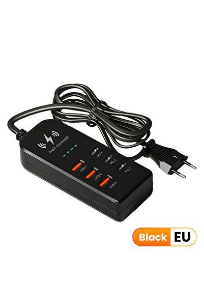 Choice3 3USB 3C EU Black 3USB 3Type C Charger Power Strip Universal Fast Char...
