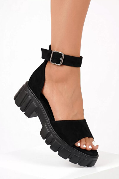 Zaira Sandale cu platforma dama negre din piele ecologica intoarsa Aria #2537...