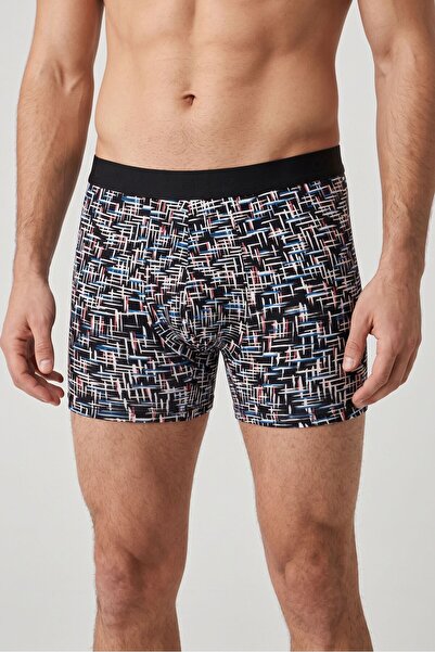 OBJE Men's Black Striped Zigzag Cotton Boxer