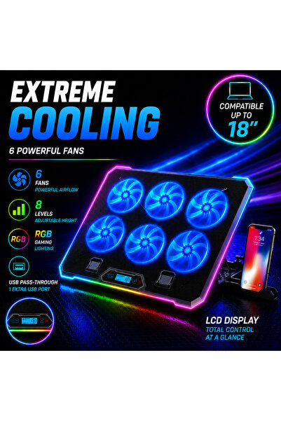 NEVERMORE RGB Gaming Laptop Cooler with 6 Powerful and Silent Fans with Adjus...