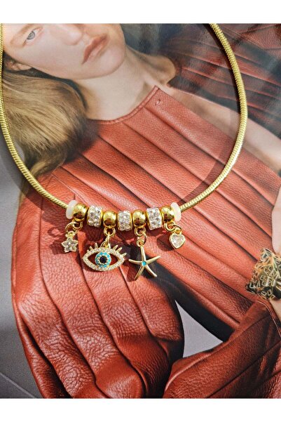 JEWELRY Modern Gold Göz ve Yıldız Charm Detaylı Kolye