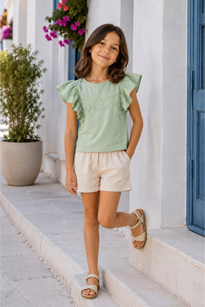 Mutlu Kids Tricou pentru fete cu mâneci scurte și detalii din dantelă
