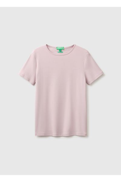 United Colors of Benetton Women's Lilac 100% Cotton Crew Neck T-Shirt