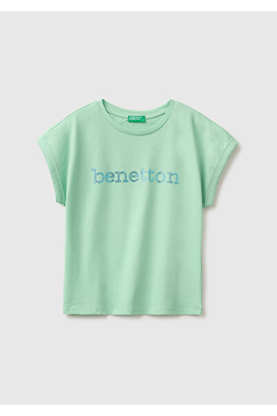 United Colors of Benetton بنات بينيتون تيشرت بياقة دائرية مرصع بالأحجار من عم...
