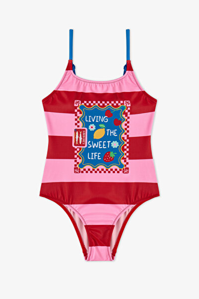 Penti Costum de baie roșu pentru fete, cu model de fructe Sweet Life