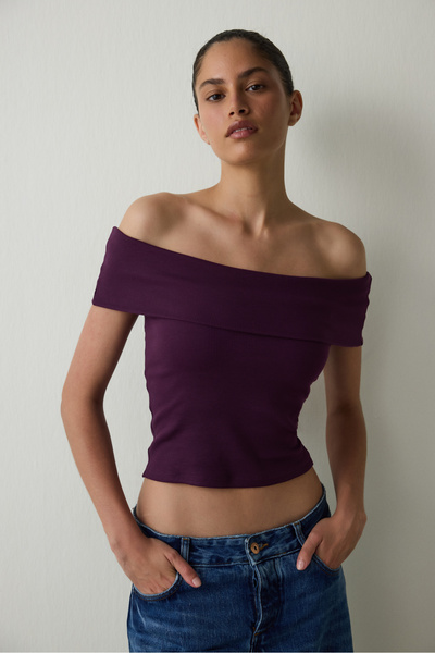 Penti CUPsecret Kendinden Pedli Mor Foldable Madonna Yaka Kolsuz Slim Fit Üst