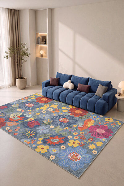 Cool Halı Coloris Çiçekli Renkli Halı Retro Floral Maximalist Tasarım İnce Ya...