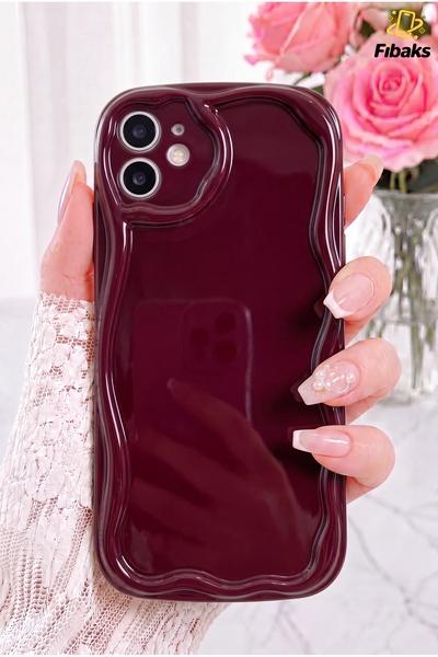 Fibaks iPhone 11 Kılıf Kamera Korumalı Dalga Kenarlı Darbe Emici Bordo Siliko...