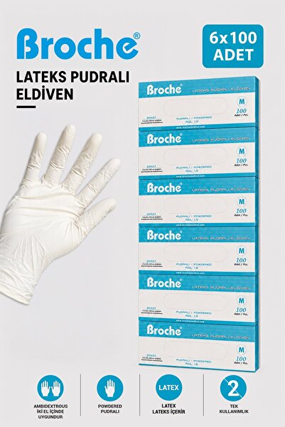Broche LATEKS PUDRALI MUAYENE ELDİVENİ M BEDEN 6'LI PAKET