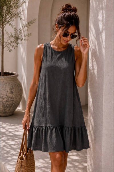 bb butik basic فستان كاجوال بنسيج مجعد MD3535