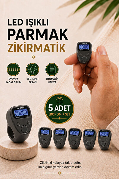 ihvan online 5 Adet Işıklı Parmak Zikirmatik Yüzük - LED Aydınlatmalı Dijital...