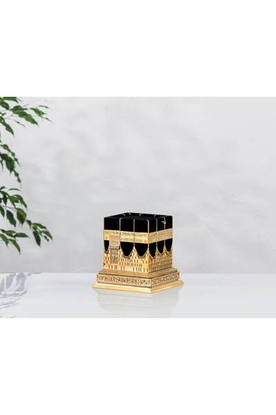 Saatistan Zirkon Taşlı Altın Kabe-i Muazzama Dekoratif Biblo 15x15 cm