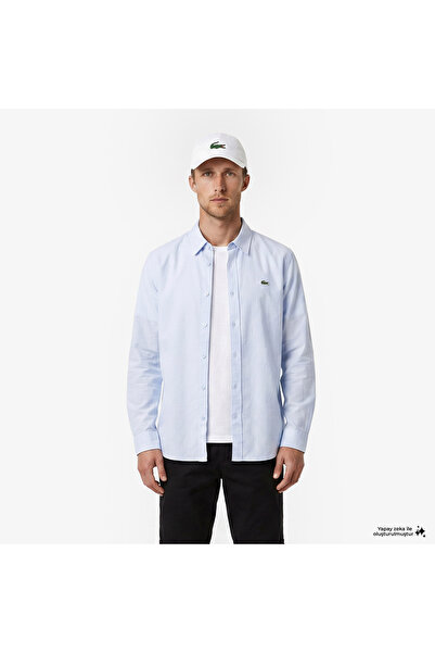 Lacoste Erkek Regular Fit Düğmeli Yaka Açık Mavi Gömlek