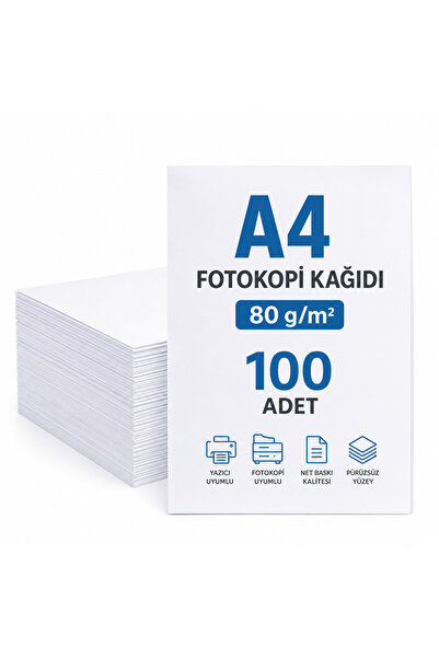 biGelse A4 Kağıt 100 Adet 80 gr Fotokopi Kağıdı Yazıcı Kağıdı Beyaz Copy Pape...