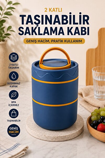 Kitchen Beauty 2 Katlı Beslenme Kabı Taşınabilir Lunch Box BPA İçermez Sızdır...