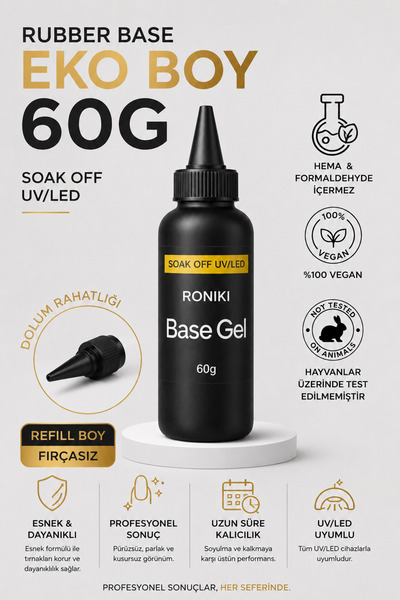 RONIKI Professional Rubber DJ18 Base Gel 60g – Fırçasız, Refill Uyumlu, Eko Boy