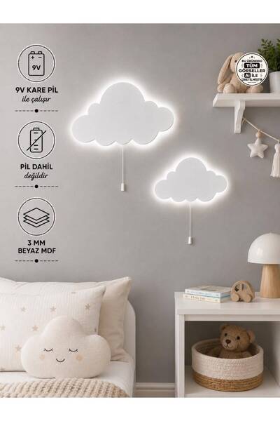 Windly Concept 2’li Bulut Gece Lambası Çocuk Odası Bebek Odası Duvar Süsü