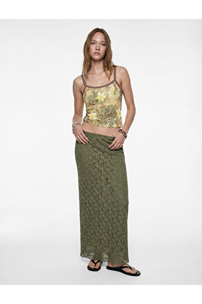 Koton Yüksek Bel Slim Fit Midi Dantelli Kalem Etek