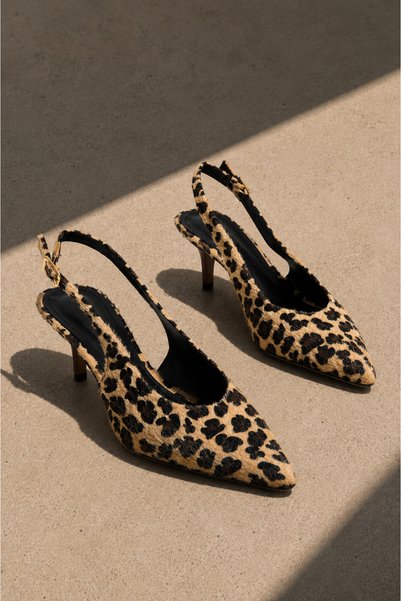 Niloshka CORTES Leopar Desenli Arka Açık Stiletto Kadın Ayakkabı