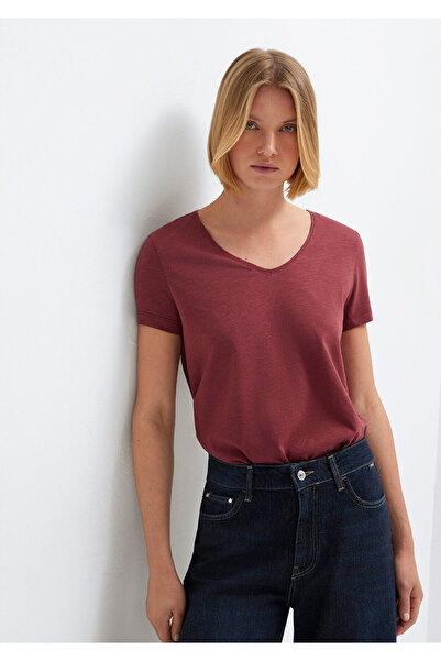 Mavi V-Neck Burgundy Basic T-Shirt Slim Fit / Narrow Cut 1614176-70412
